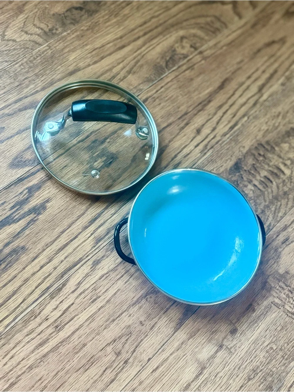 Vintage MCM 70s Enamel Enamelware Pan With Lid Emo Celje Yugoslavia Blue 15